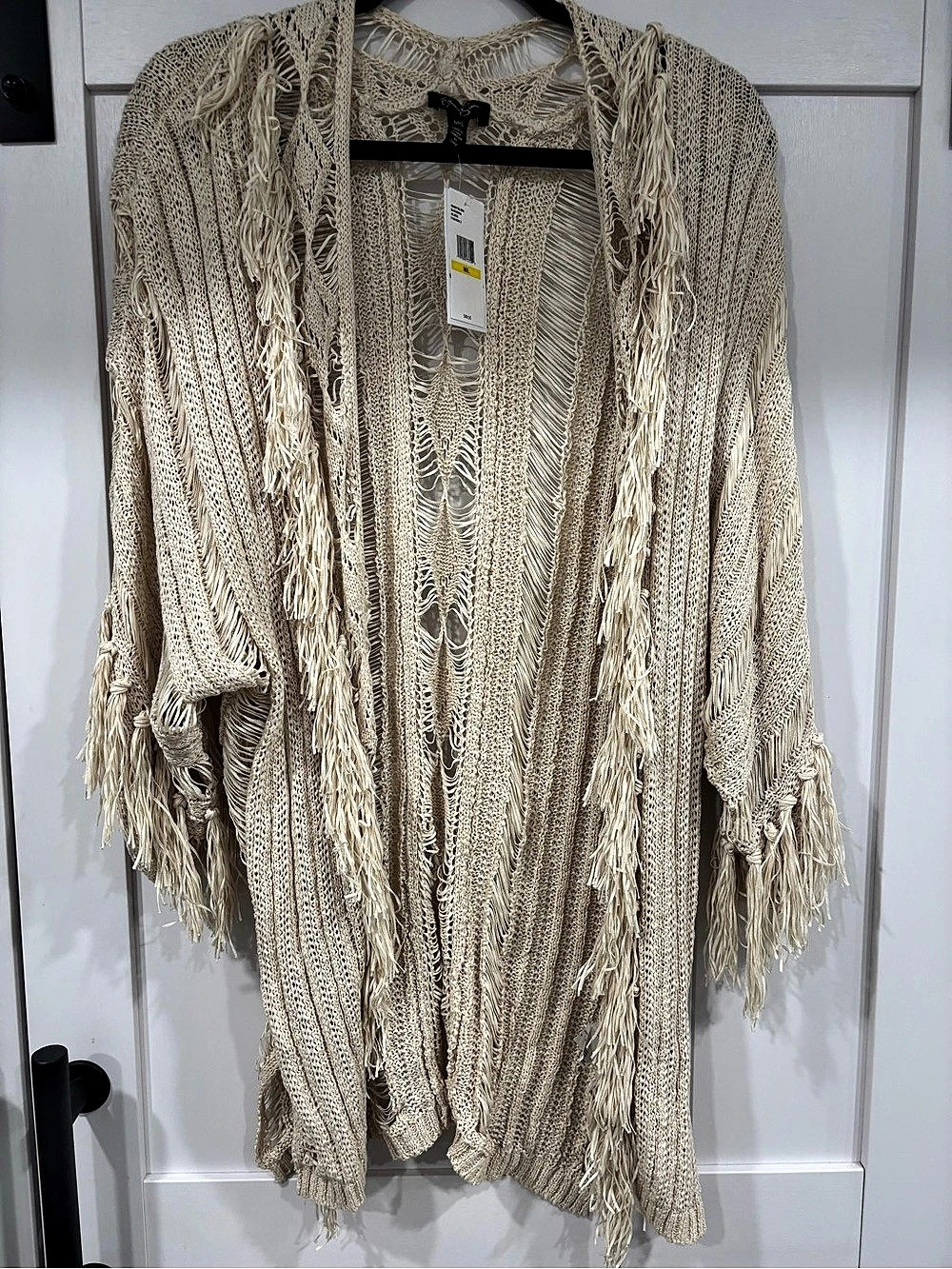 Jessica Simpson Fringe Knit Shrug Cream Size M/L, NWT